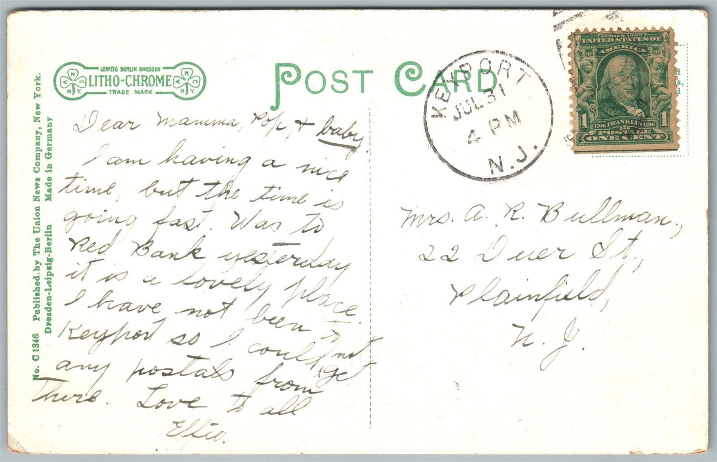 RED BANK NJ PROSPECT HOUSE ANTIQUE POSTCARD