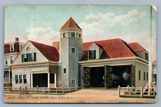 HOLLY BEACH NJ UNITED STATES LIFE SAVING STATION ANTIQUE POSTCARD