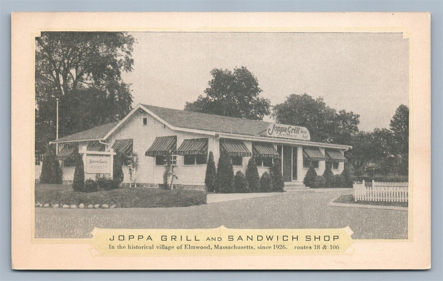 ELMWOOD MA JOPPA GRILL & SANDWICH SHOP ANTIQUE POSTCARD