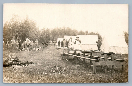 MILITARY CAMP SOLDIERS OFF DUTY ANTIQUE REAL PHOTO POSTCARD RPPC