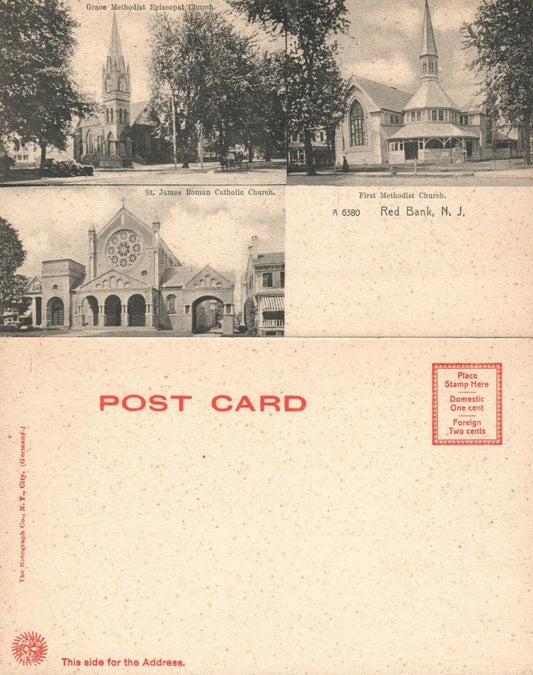RED BANK N.J. 3 CHURCHES UNDIVIDED ANTIQUE POSTCARD