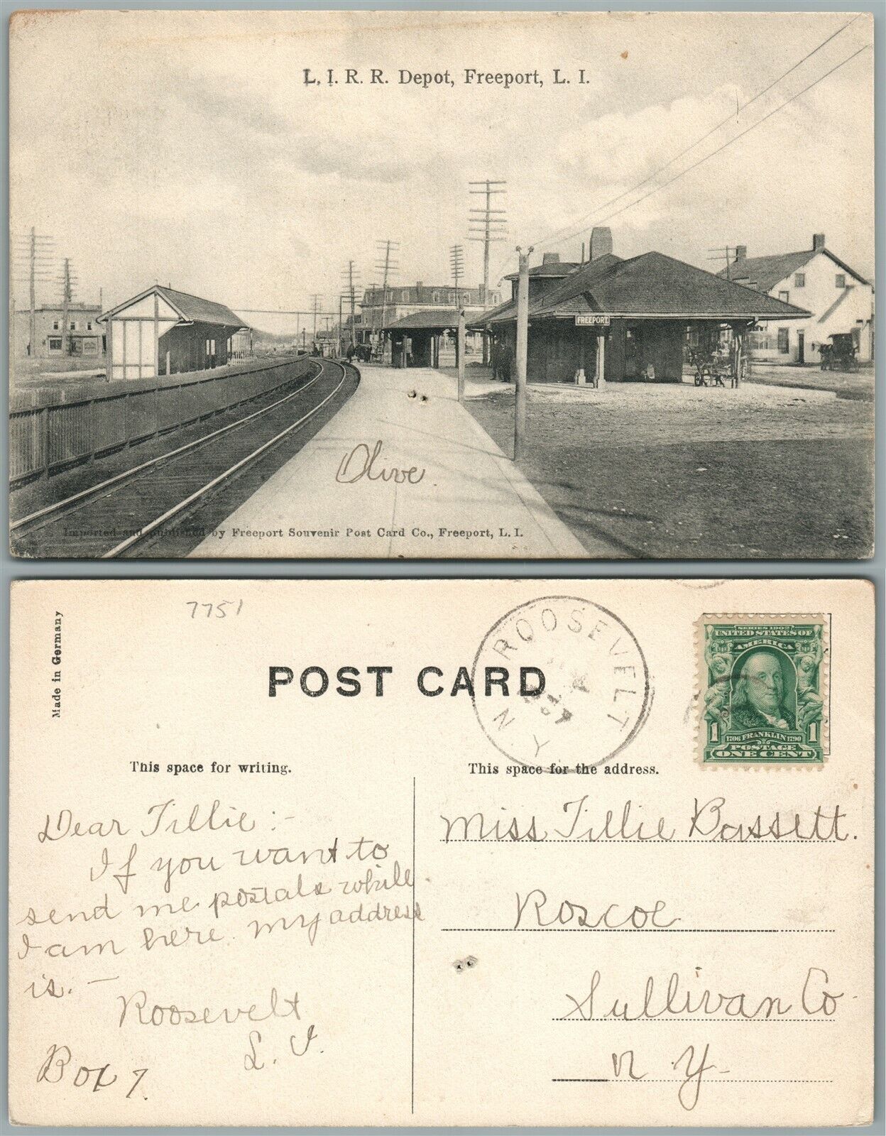 FREEPORT LONG ISLAND N.Y. RAILROAD STATION ANTIQUE POSTCARD railway depot