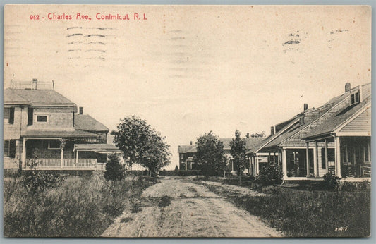 CONIMICUT RI CHARLES AVE. ANTIQUE POSTCARD