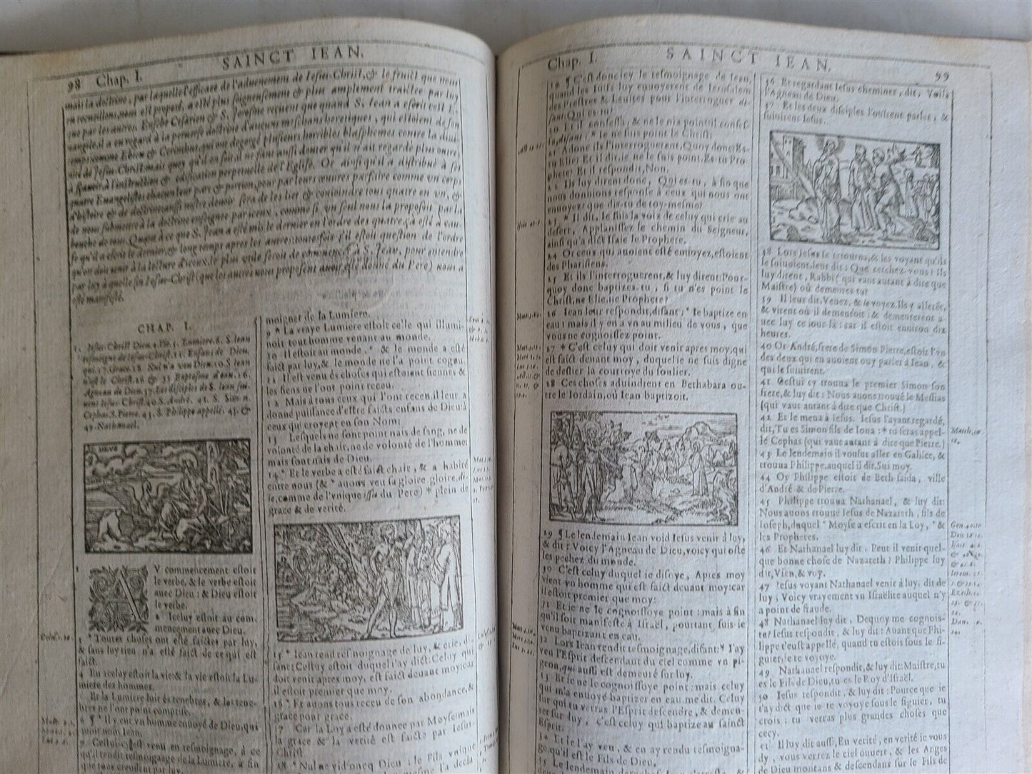 1620 BIBLE in FRENCH ANTIQUE ILLUSTRATED w/ 215 WOODCUTS !