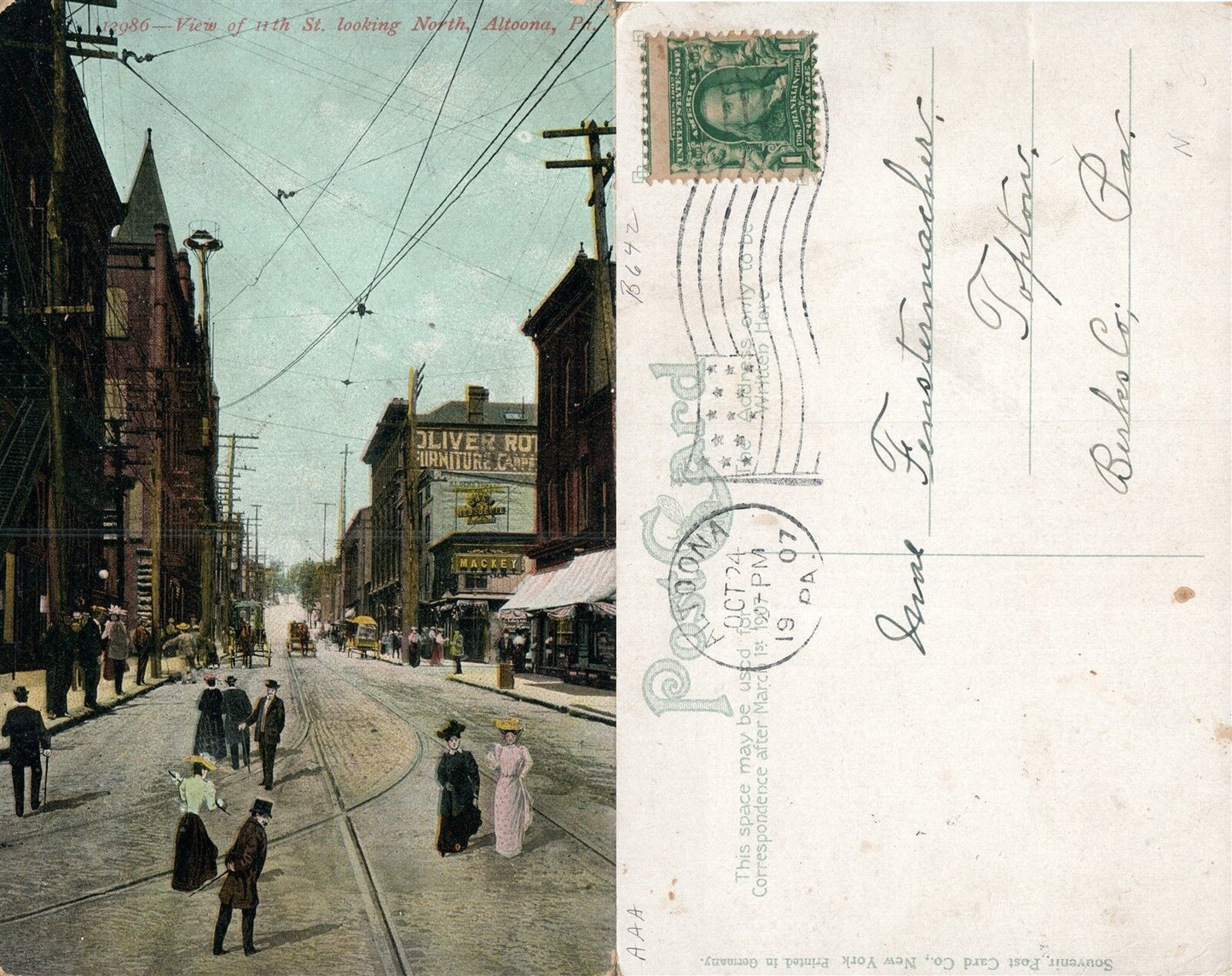 ALTOONA PA 11th STREET 1907 ANTIQUE POSTCARD