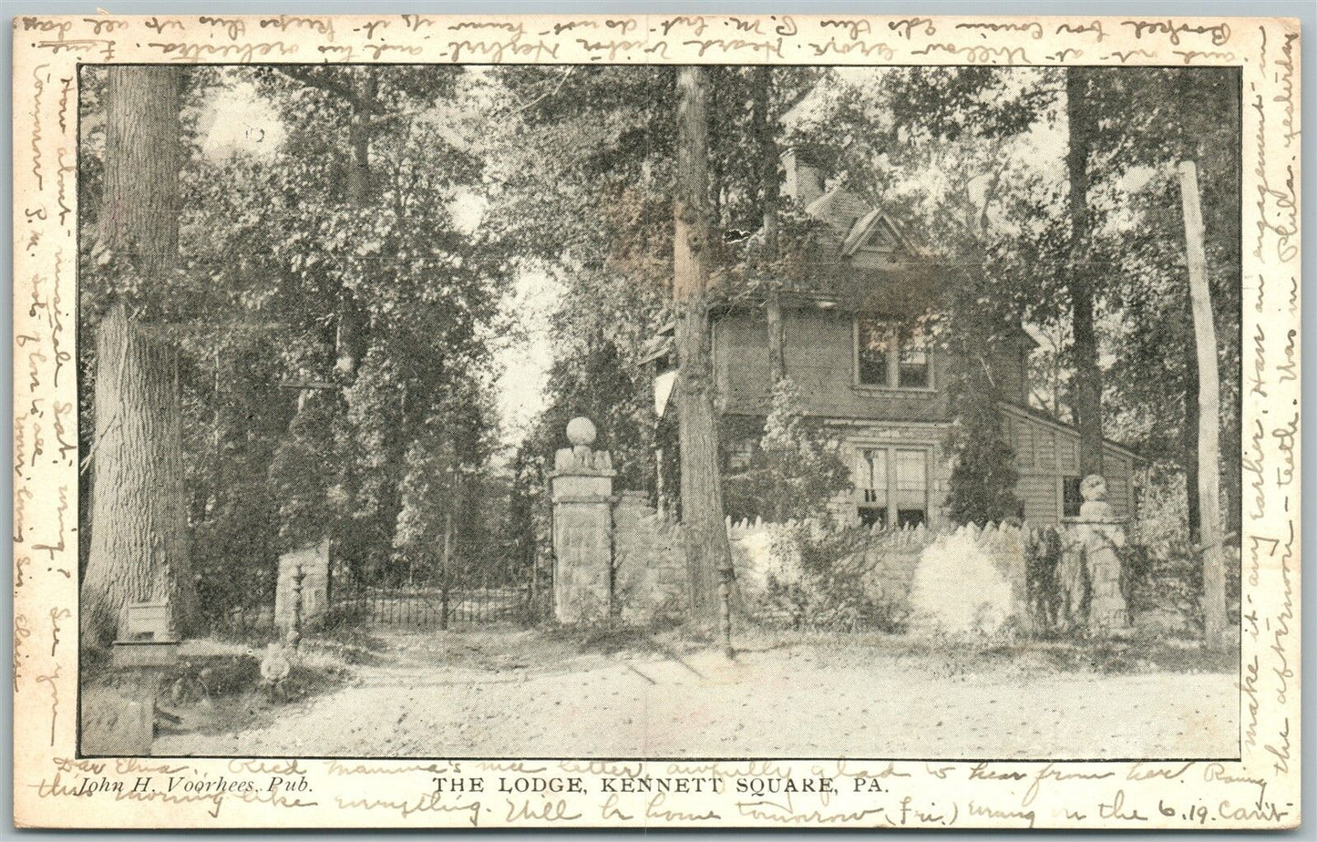 KENNET SQUARE PA THE LODGE 1907 UNDIVIDED ANTIQUE POSTCARD w/ CORK CANCEL