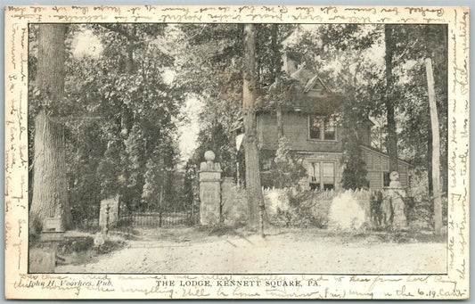 KENNET SQUARE PA THE LODGE 1907 UNDIVIDED ANTIQUE POSTCARD w/ CORK CANCEL