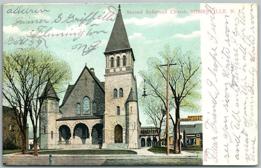 SOMERVILLE NJ SECOND REFORMED CHURCH 1909 ANTIQUE POSTCARD CORK STAMP