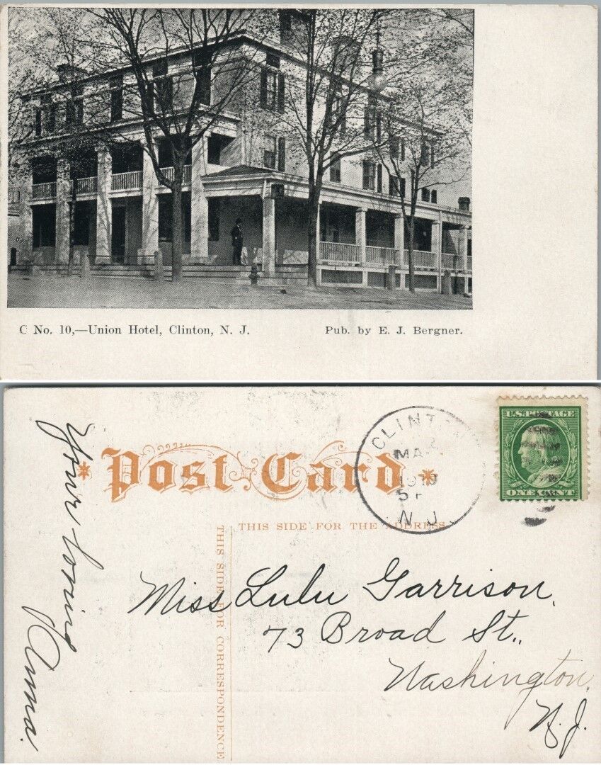CLINTON N.J. UNION HOTEL UNDIVIDED ANTIQUE POSTCARD