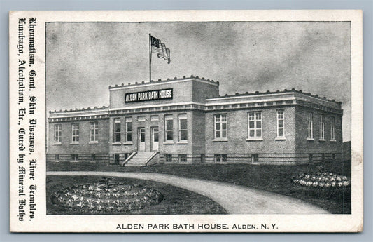 ALDEN NY PARK BATH HOUSE 1909 ANTIQUE POSTCARD