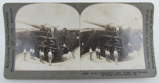 FORTRESS MONROE VA 12" COAST DEFENSE GUN ANTIQUE WWI ERA STEREOVIEW PHOTO