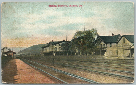 MIFFLIN PA RAILROAD STATION 1910 ANTIQUE POSTCARD railway train depot