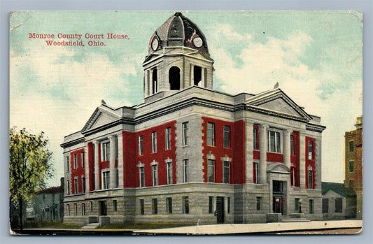 WOODSFIELD OH MONROE COUNTY COURT HOUSE 1911 ANTIQUE POSTCARD