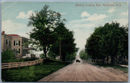 MONTICELLO SULLIVAN CO. NY WAVERLY LOOKING EAST 1913 ANTIQUE POSTCARD