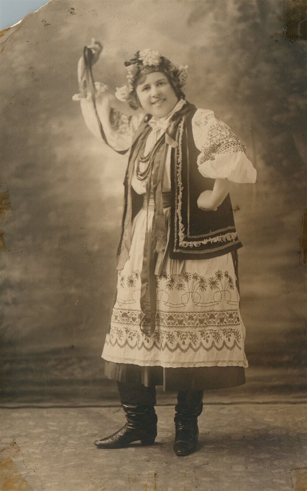 DANCER in EASTERN EUROPEAN DRESS ANTIQUE REAL PHOTO POSTCARD RPPC