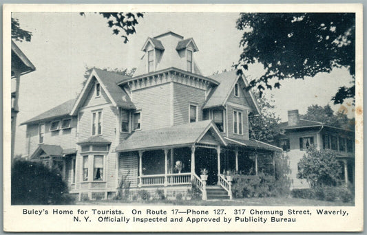 WAVERLY NY BULEY'S HOME FOR TOURISTS ANTIQUE POSTCARD