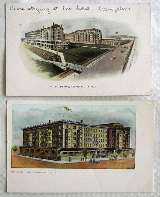 LOT OF 2 ATLANTIC CITY N.J.  HOTEL DENNIS 1907 ANTIQUE UNDIVIDED POSTCARDS