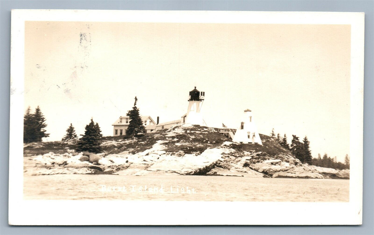 BURNT ISLAND ME LIGHT HOUSE VINTAGE 1934 REAL PHOTO POSTCARD RPPC