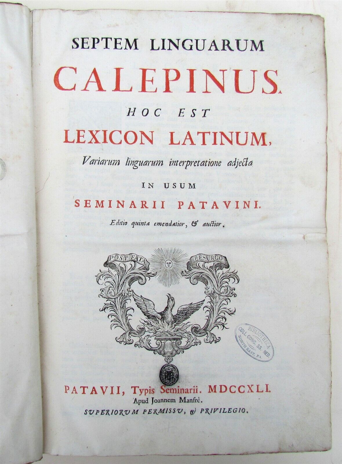 1741 2 vol VELLUM BOUND FOLIO LEXICON LATINUM SEPTEM LINGUARUM CALEPINUS antique