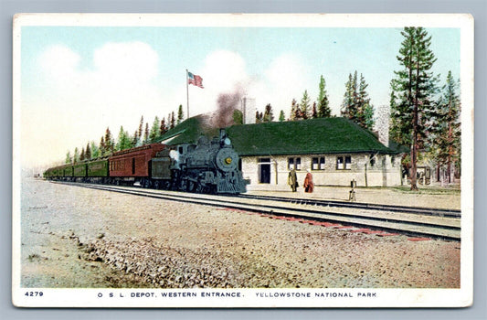 YELLOWSTONE NATIONAL PARK WY RAILROAD DEPOT ANTIQUE POSTCARD railway station