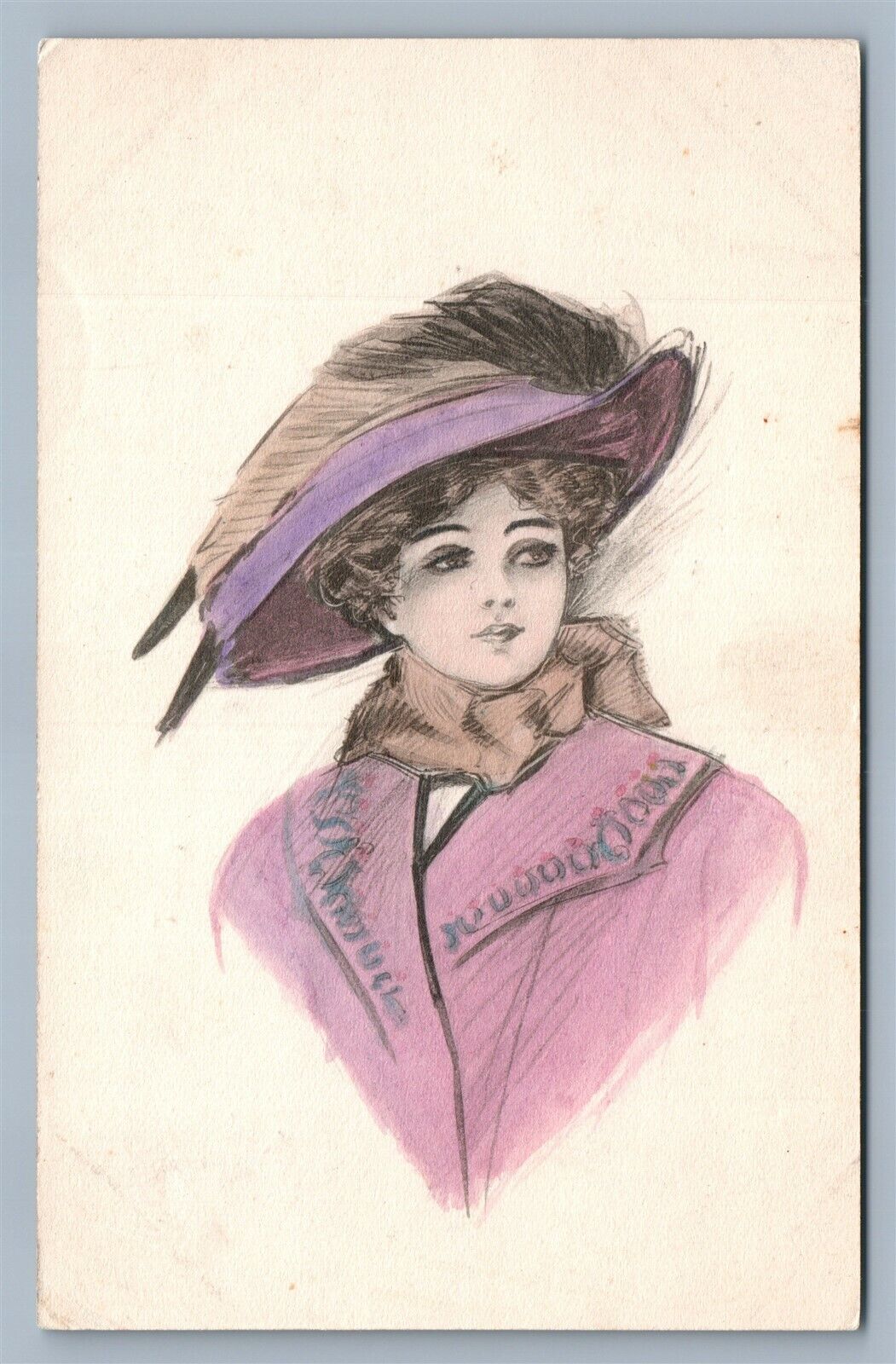 HAND PAINTED BEAUTIFUL LADY ORIGINAL ARTWORK ANTIQUE POSTCARD