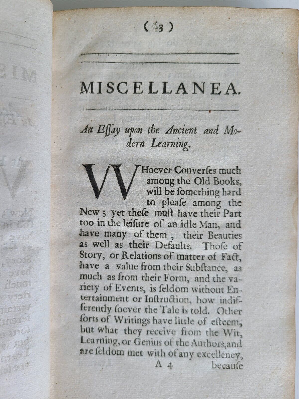 1690 MISCELLANEA. 2nd PART in 4 ESSAYS by Sir WILLIAM TEMPLE antique in ENGLISH