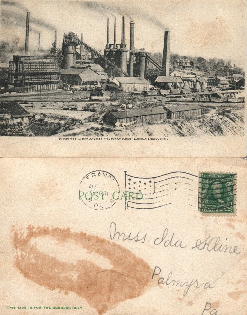 NORTH LEBANON PA FURNACES 1905 UNDIVIDED ANTIQUE POSTCARD