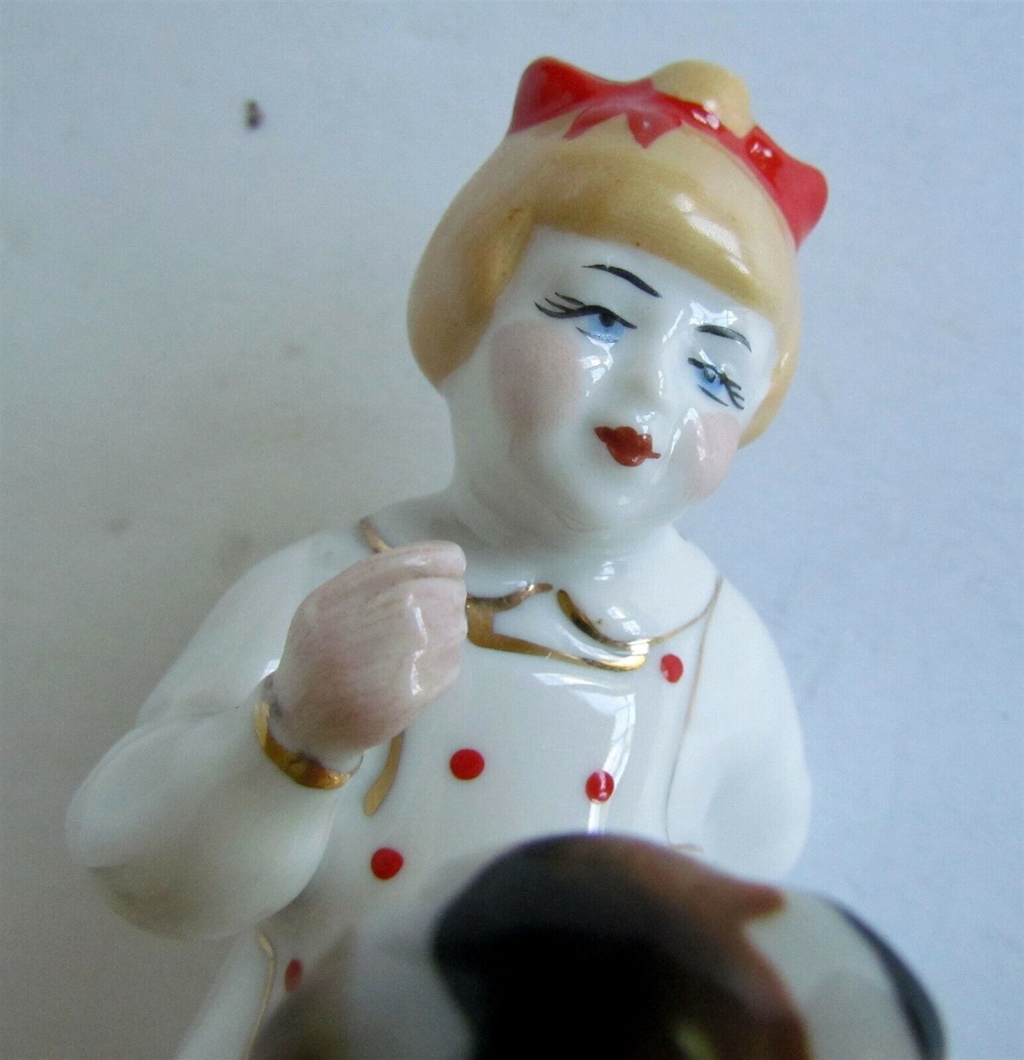 RUSSIAN 1950s PORCELAIN FIGURE GIRL w/ DOG & DOLL vintage