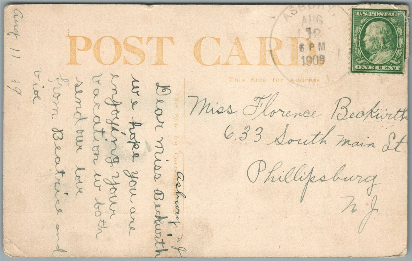 ASBURY NJ M.E. CHURCH ANTIQUE POSTCARD