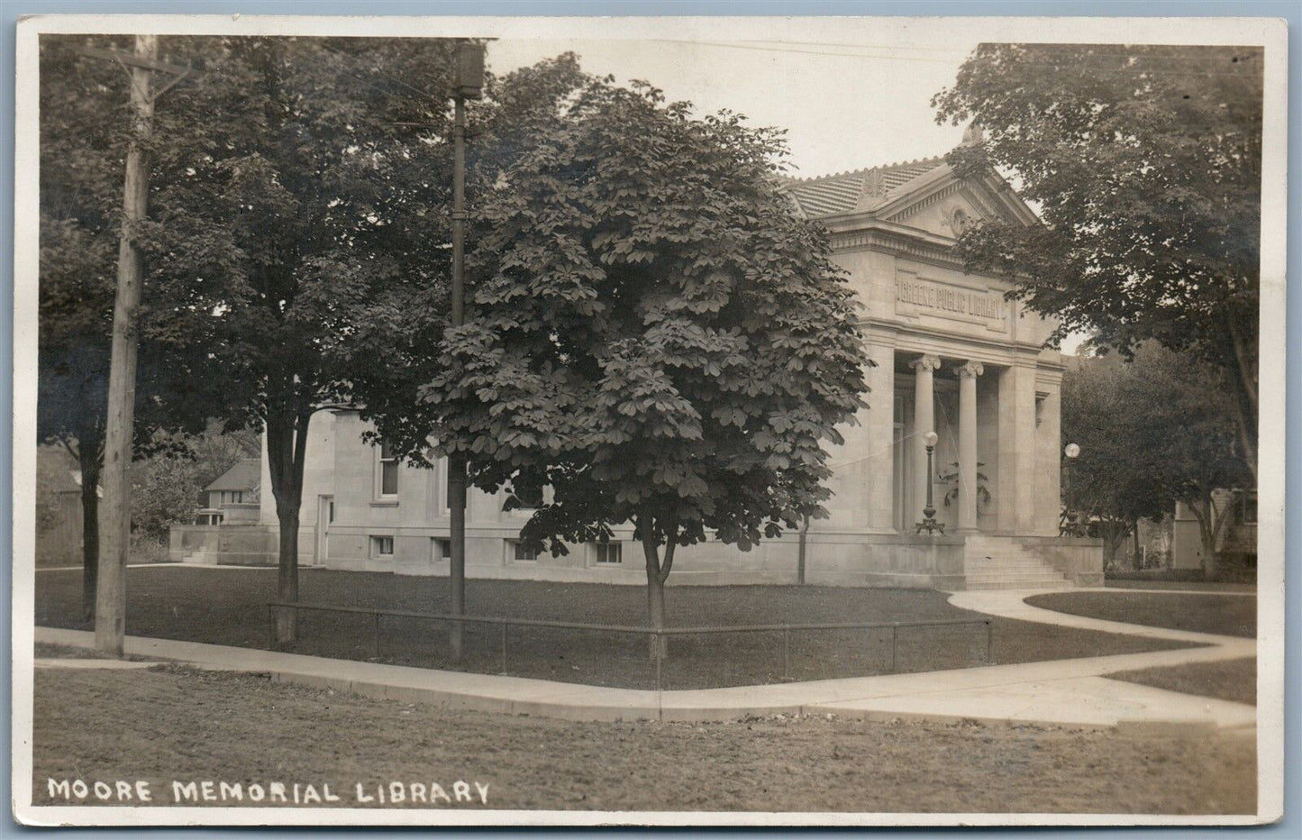 GREENE NY MOORE LIBRARY GENESEE Str. 1908 ANTIQUE REAL PHOTO POSTCARD RPPC