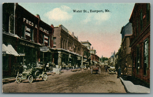 EASTPORT ME WATER STREET RARE SMALL SIZE ANTIQUE POSTCARD