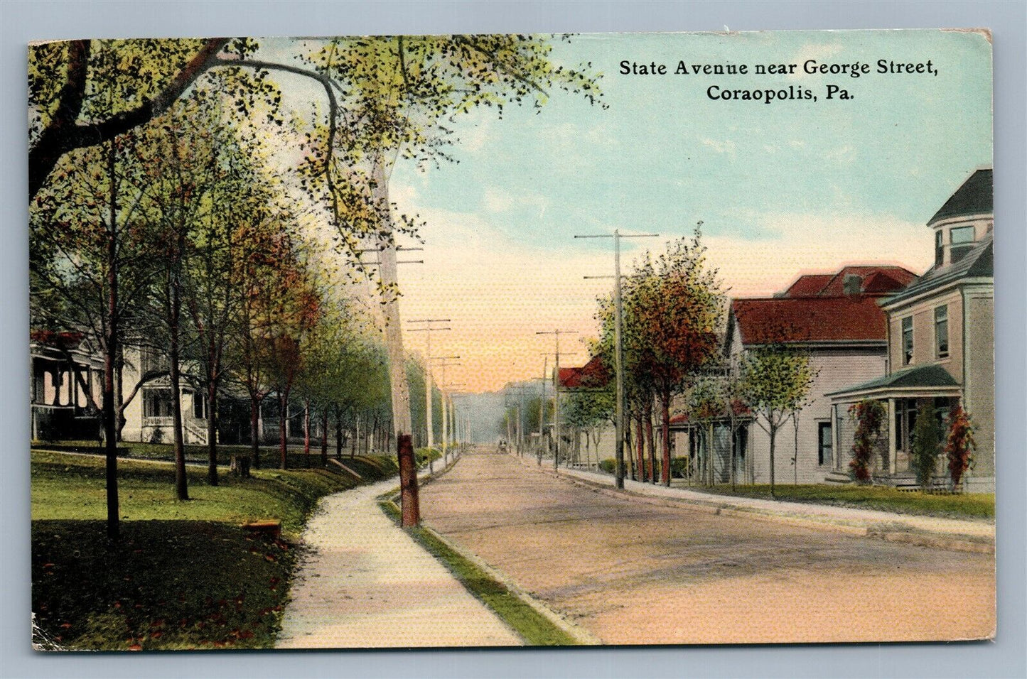 CORAOPOLIS PA STATE AVENUE NEAR GEORGE STREET ANTIQUE POSTCARD