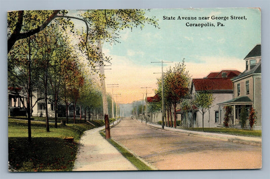 CORAOPOLIS PA STATE AVENUE NEAR GEORGE STREET ANTIQUE POSTCARD