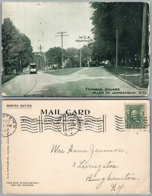 JAMESTOWN N.Y. ALLEN STREET TRIANGLE SQUARE 1907 ANTIQUE POSTCARD