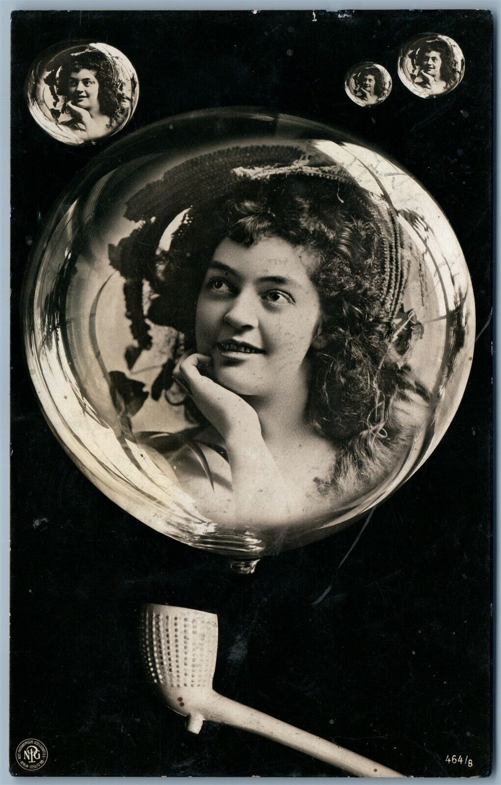 COCA COLA FACE HILDA CLARK PHOTOMONTAGE SOAP BUBBLE ANTIQUE REAL PHOTO RPPC