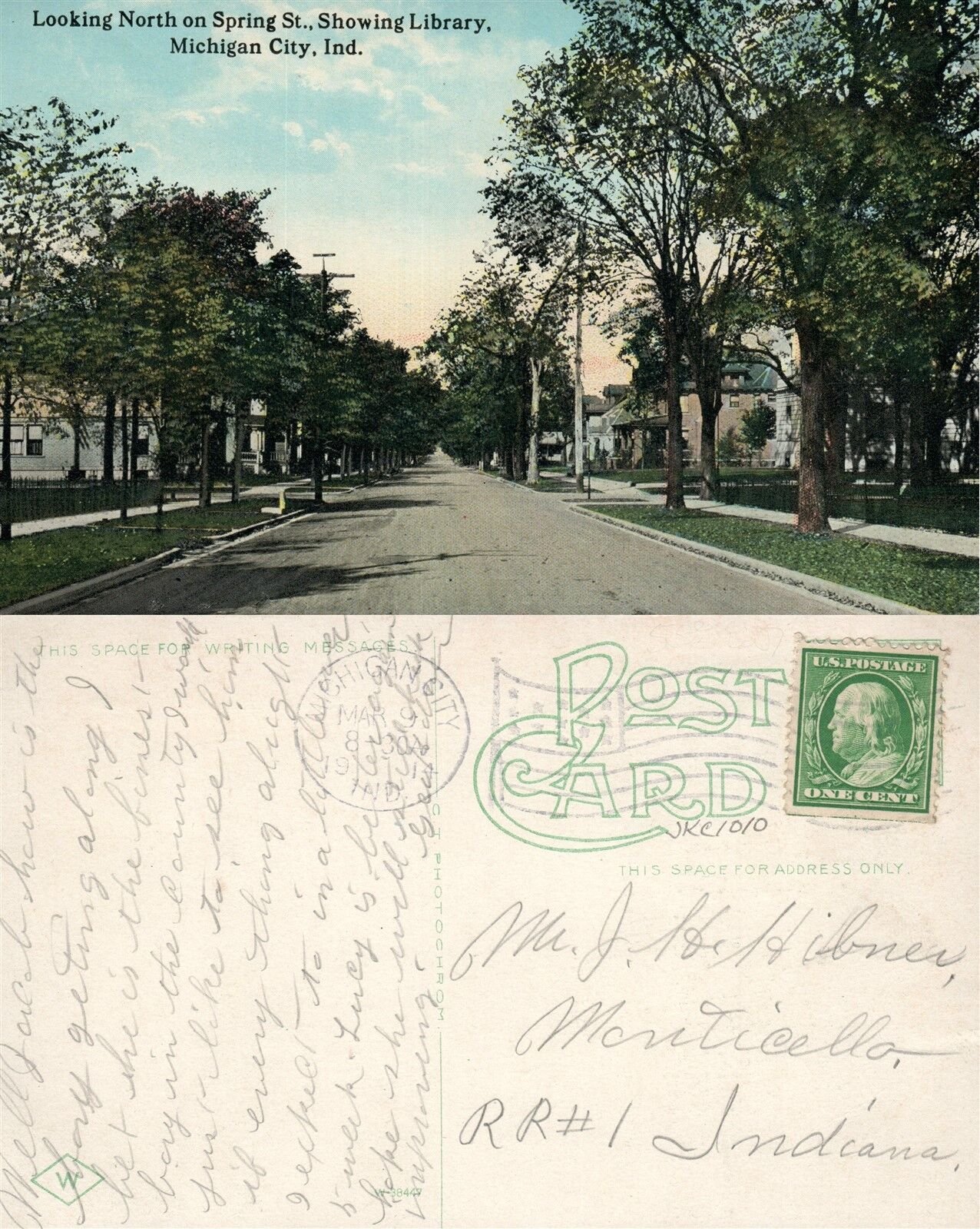 MICHIGAN CITY SPRING STREET LIBRARY ANTIQUE POSTCARD