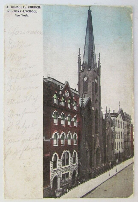 ANTIQUE 1905 UNDIVIDED POSTCARD ST.NICHOLAS CHURCH RECTORY SCHOOL NEW YORK N.Y.