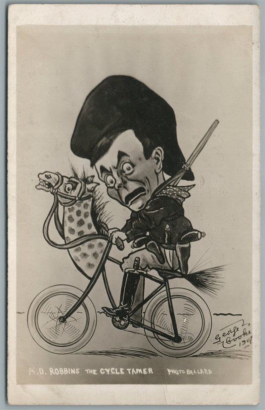 BICYCLE CIRCUS A.D.ROBBINS CYCLE TAMER Ballard ANTIQUE REAL PHOTO POSTCARD RPPC