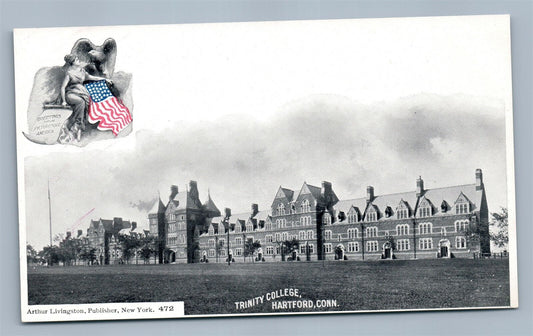 HARTFORD CT TRINITY COLLEGE ANTIQUE POSTCARD by ARTHUR LIVINGSTON