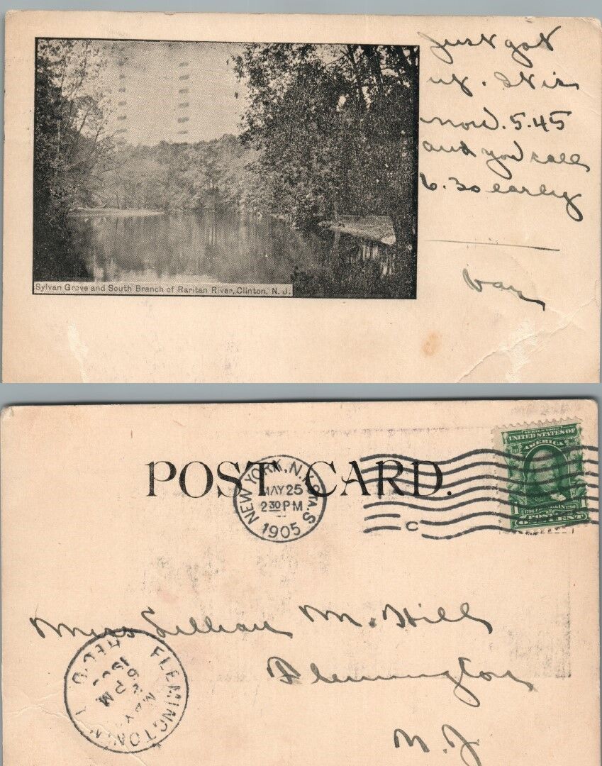 ANTIQUE 1905 POSTCARD SYLVAN GROVE & SOUTH BRANCH OF RARITAN RIVER CLINTON N.J.