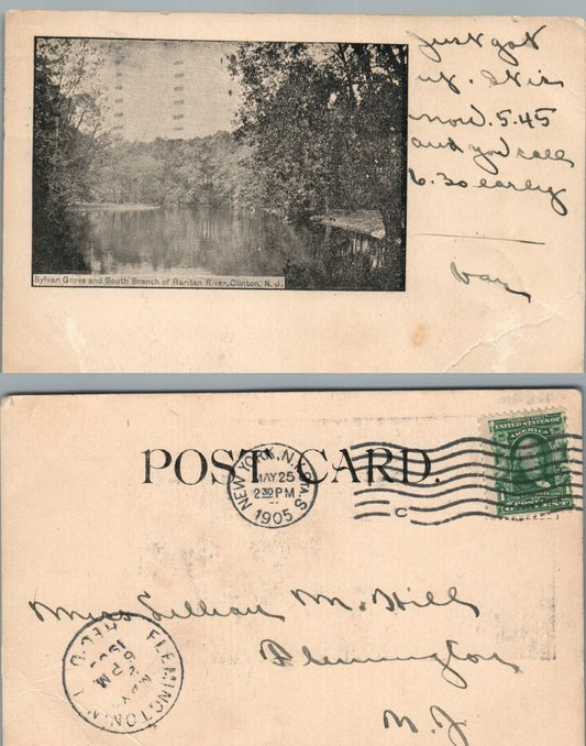 ANTIQUE 1905 POSTCARD SYLVAN GROVE & SOUTH BRANCH OF RARITAN RIVER CLINTON N.J.