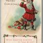 SANTA w/ TRUMPET CHRISTMAS ANTIQUE POSTCARD