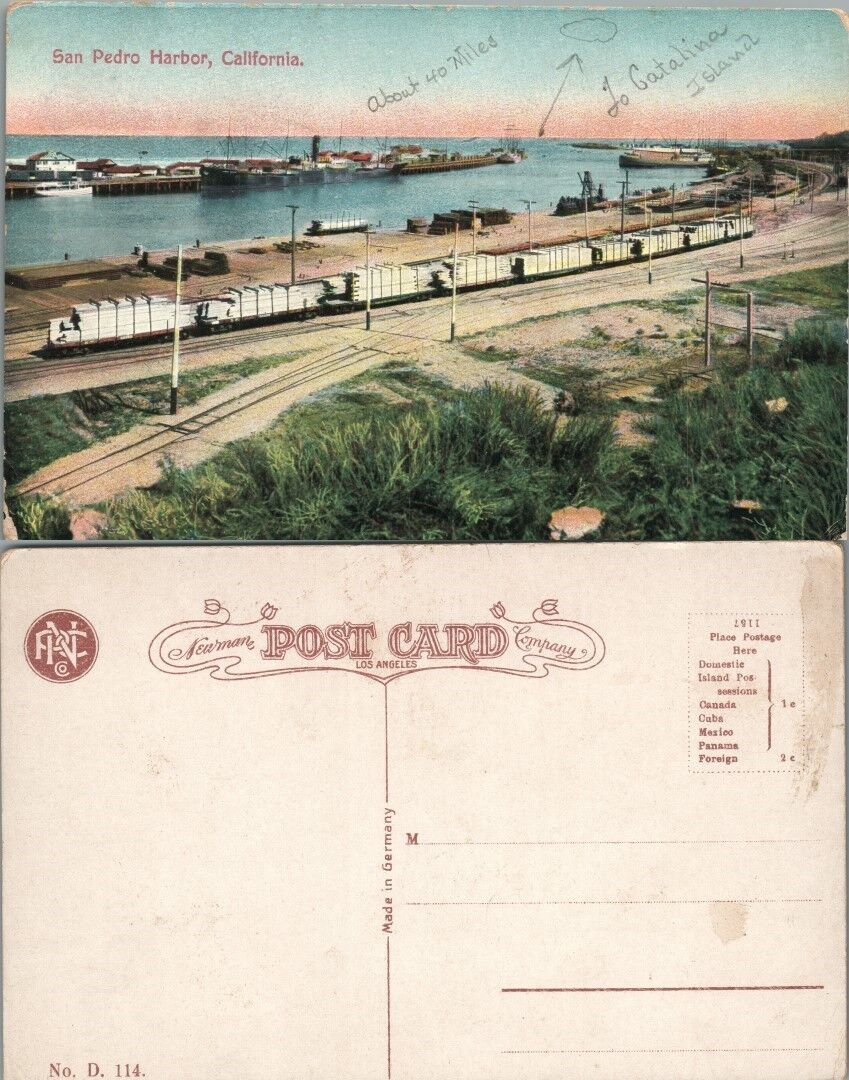 SAN PEDRO HARBOR CALIFORNIA ANTIQUE POSTCARD railroad railway train