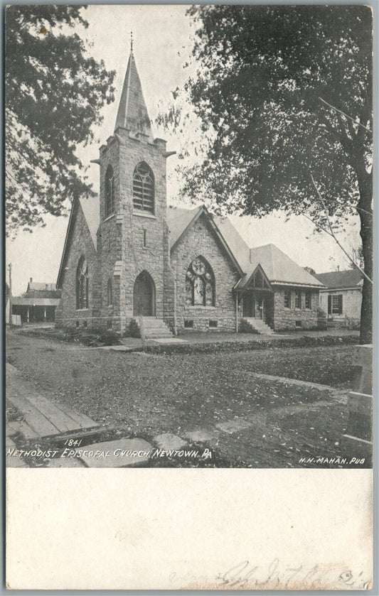 NEWTOWN PA METHODIST EPISCOPAL CHURCH ANTIQUE POSTCARD