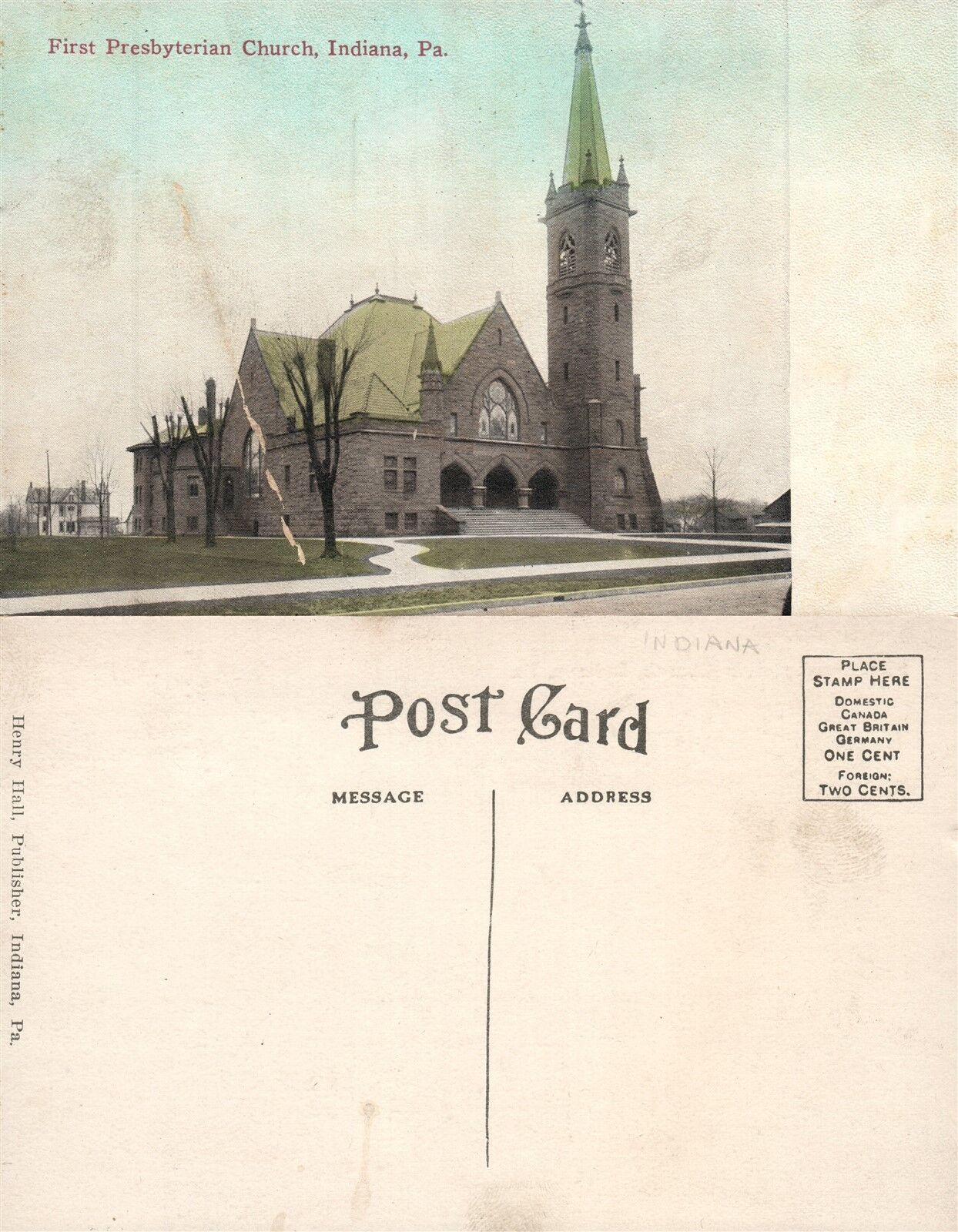 INDIANA PA FIRST PRESBYTERIAN CHURCH ANTIQUE POSTCARD