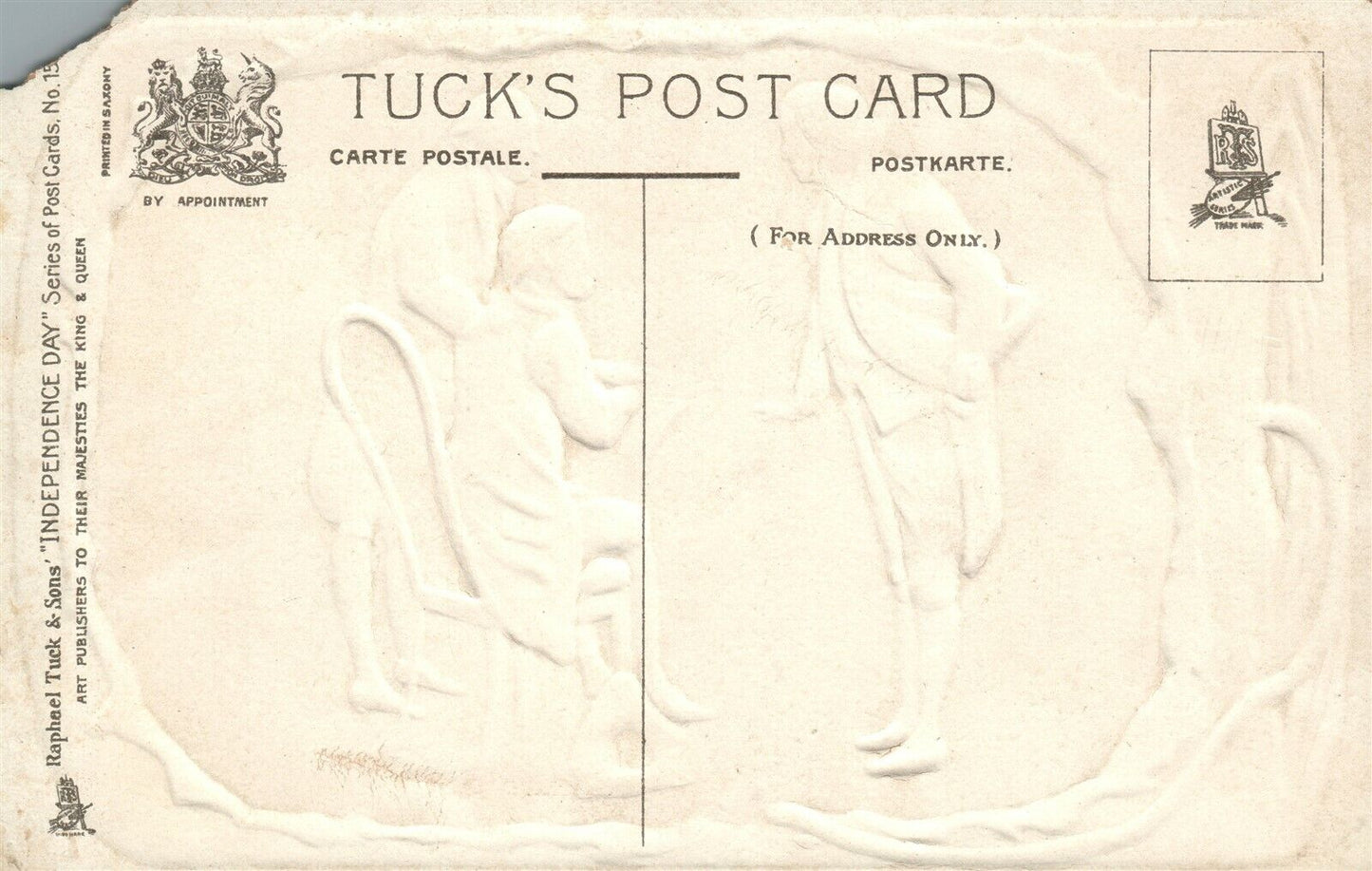 FRAMING OF DECLARATION OF INDEPENDENCE EMBOSSED ANTIQUE PATRIOTIC POSTCARD