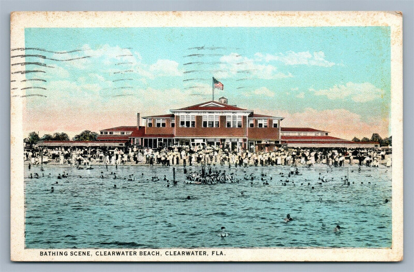 CLEARWATER FL BATHING SCENE BEACH ANTIQUE POSTCARD