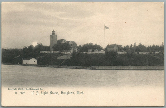 HOUGHTON MI LIGHT HOUSE ANTIQUE POSTCARD