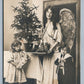 ANGEL w/ CHRISTMAS TREE KIDS w/ DOLLS TOY HORSE ANTIQUE REAL PHOTO POSTCARD RPPC