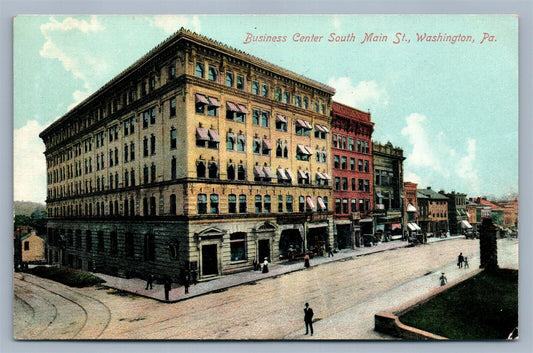 WASHINGTON PA SOUTH MAIN STREET BUSINESS CENTER ANTIQUE POSTCARD